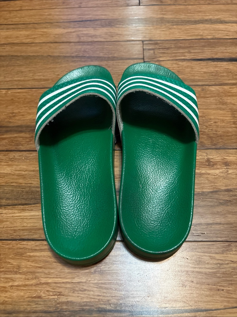 adidas Adilette Men's Slide Sandals Green White Striped Comfort Synthetic Sz 12 - Picture 6 of 13